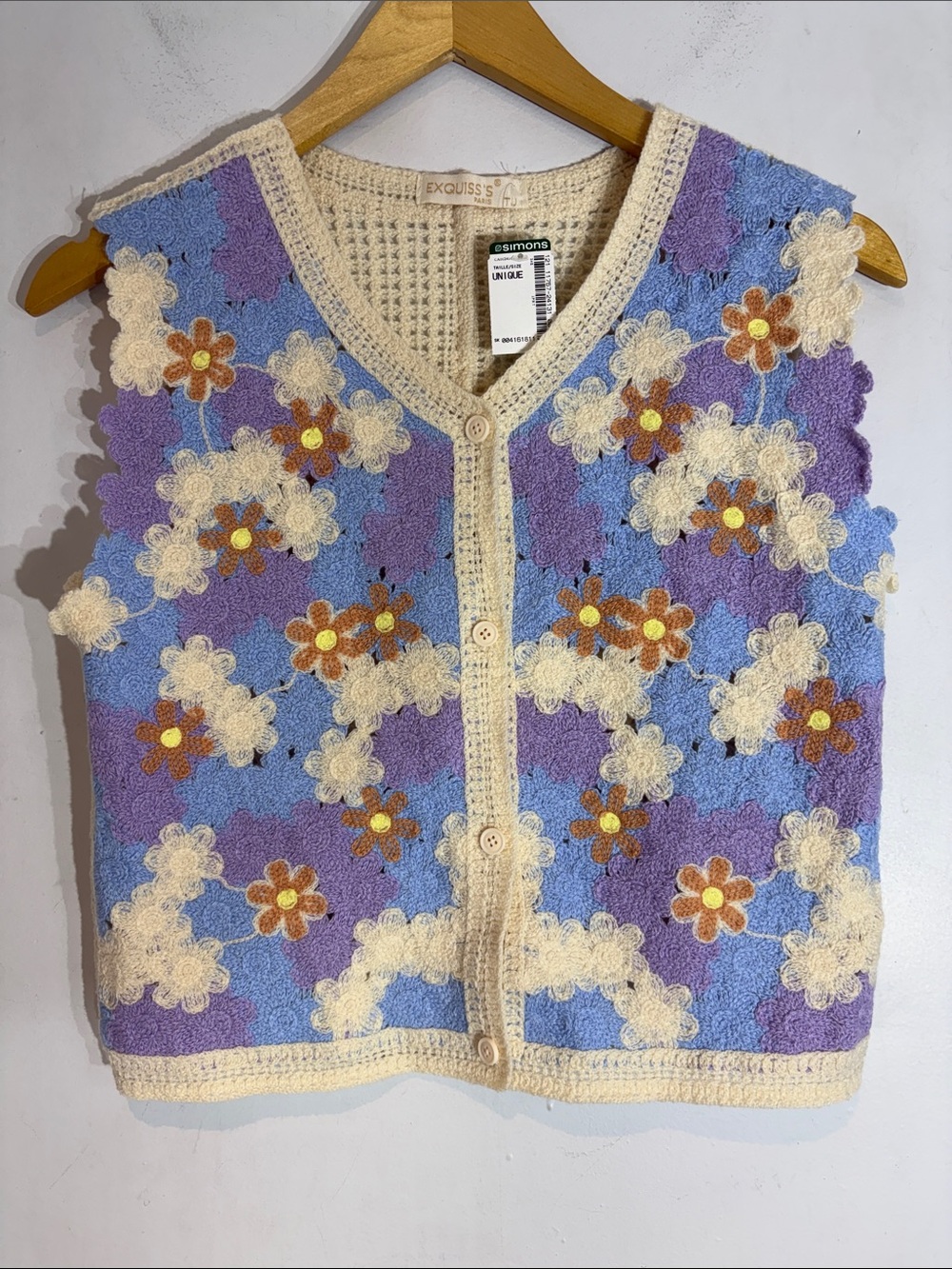 EXGUISS Floral Crochet Knit Vest Cottagecore Boho Cardigan Top NWT Small